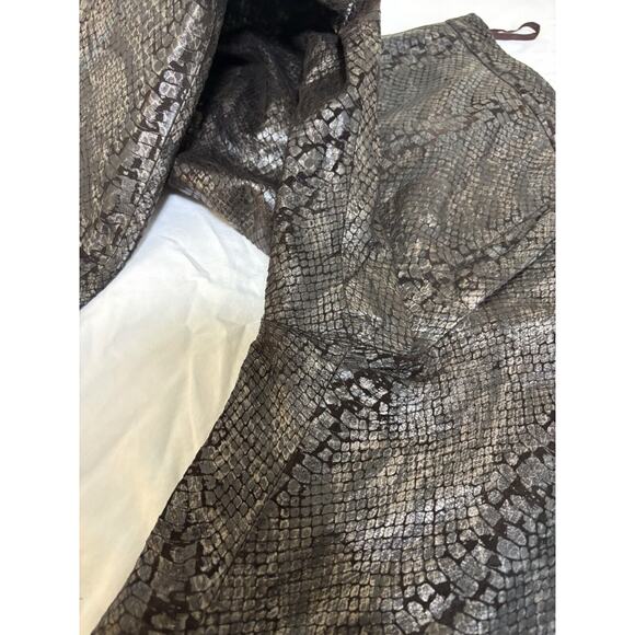 INC Women’s Brown 100% Leather Pants Size 12 Lined Flared Textured Scales - Picture 8 of 13